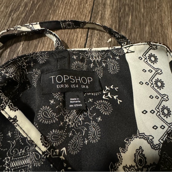 NWOT TOPSHOP black & white paisley midi faux satin dress - Picture 6 of 8